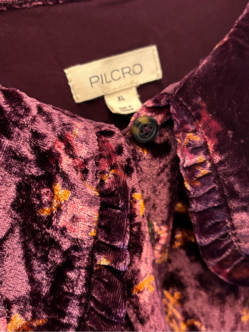Pilcro ANTHROPOLOGIE velvet KEIRA floral RUFFLE COLLAR top purple ROMANTIC xl - Picture 11 of 11